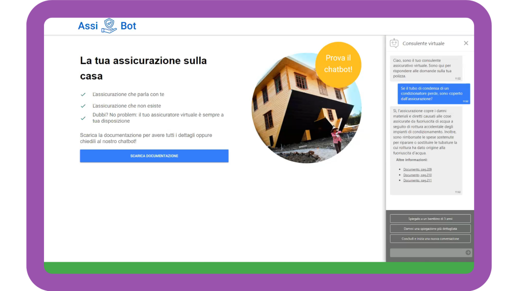 Chatbot simulato per le assicurazioni