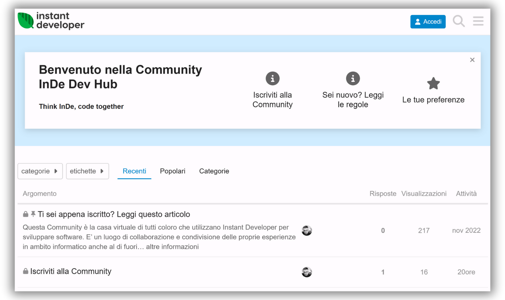 Inde Dev Hub - Community Sviluppatori Instant Developer
