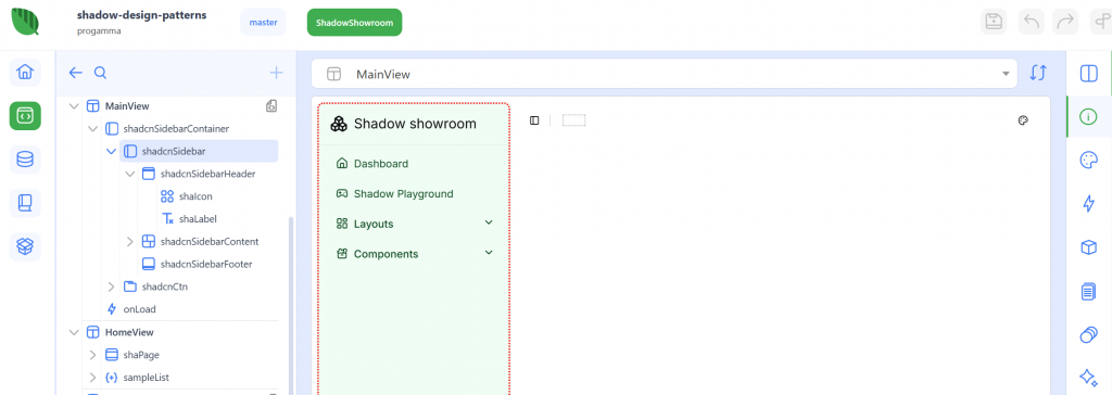 Le pagine ShadowUI Instant Developer shadowui main view Instant Developer